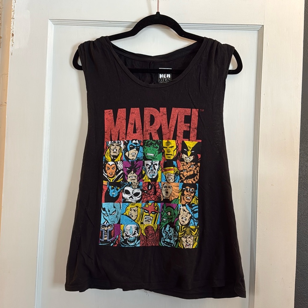 Marvel licensed open back, hero & villain, XL, women’s tank top, black, retro
